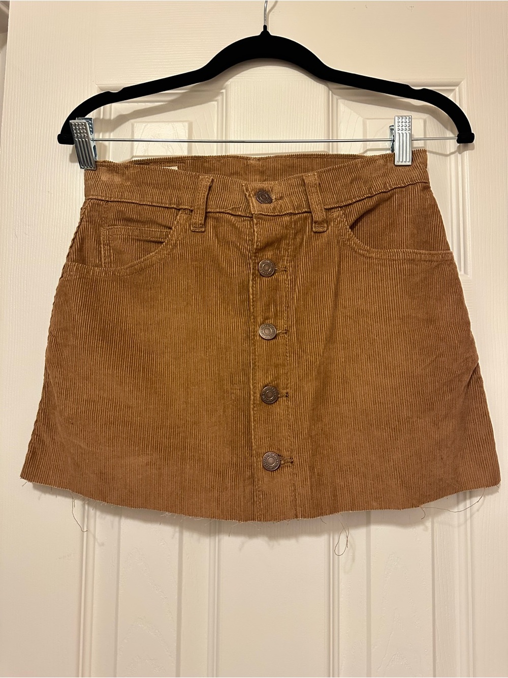Levi’s Premium Button-Front Corduroy Mini Skirt in Camel